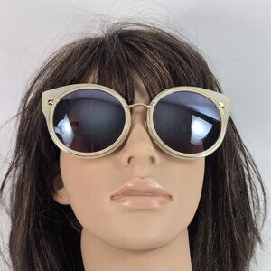 Retro Mod Oversized Round Sunglasses White Plastic Metal Gold Frame 58-20-148